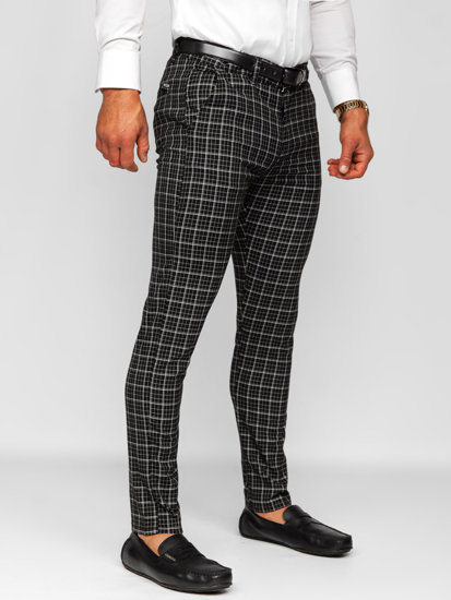 Pantalón chino a cuadros de tela para hombre negro Bolf 0035