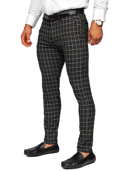 Pantalón chino a cuadros de tela para hombre negro Bolf 0035