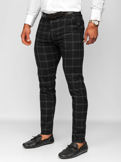 Pantalón chino a cuadros de tela para hombre negro Bolf 0036