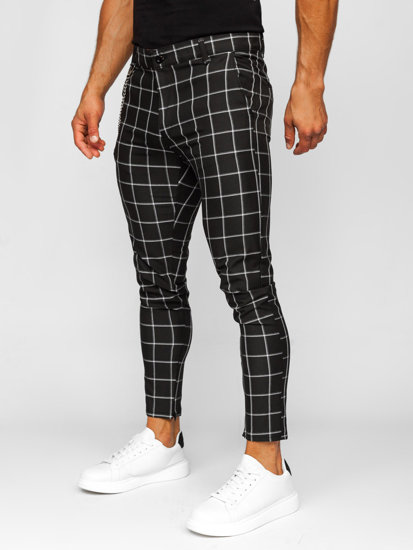 Pantalón chino a cuadros de tela para hombre negro Bolf 0057