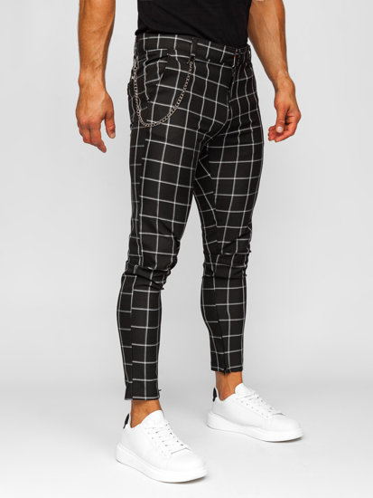 Pantalón chino a cuadros de tela para hombre negro Bolf 0057