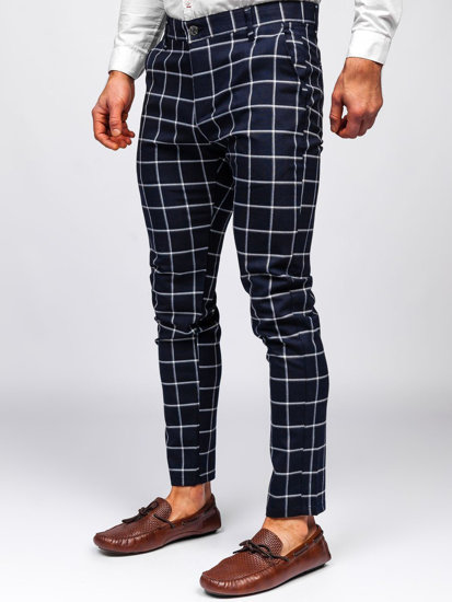 Pantalón chino a cuadros para hombre color azul oscuro Bolf 0002 AZUL