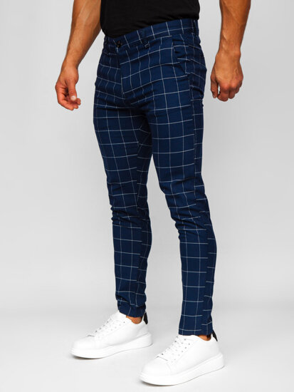 Pantalón chino de cuadros para hombre azul oscuro Bolf 0040