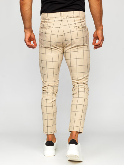 Pantalón chino de cuadros para hombre beige Bolf 0037