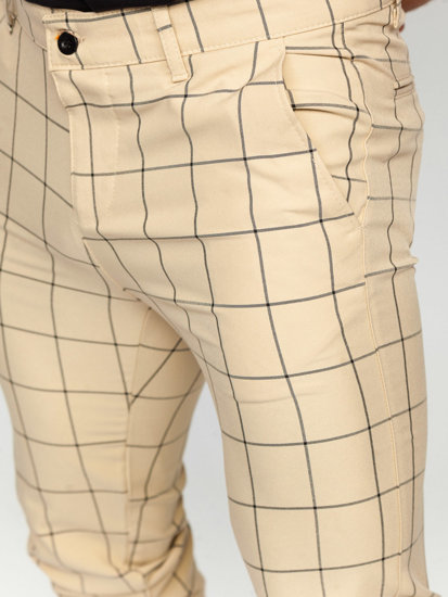 Pantalón chino de cuadros para hombre beige Bolf 0037