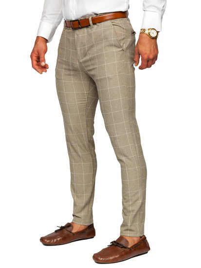 Pantalón chino de cuadros para hombre beige Bolf 0040