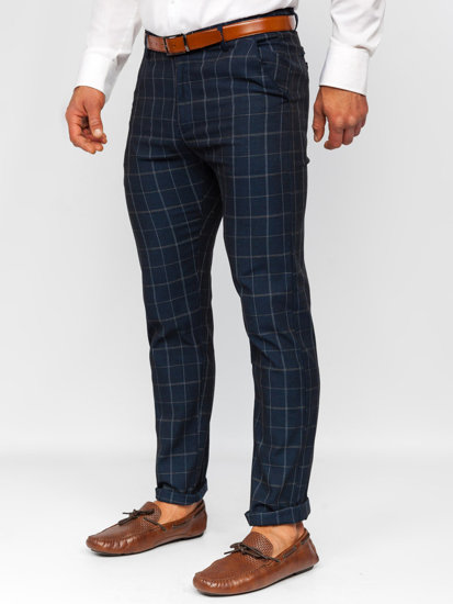 Pantalón chino de tela a cuadros azul oscuro Bolf KA9023