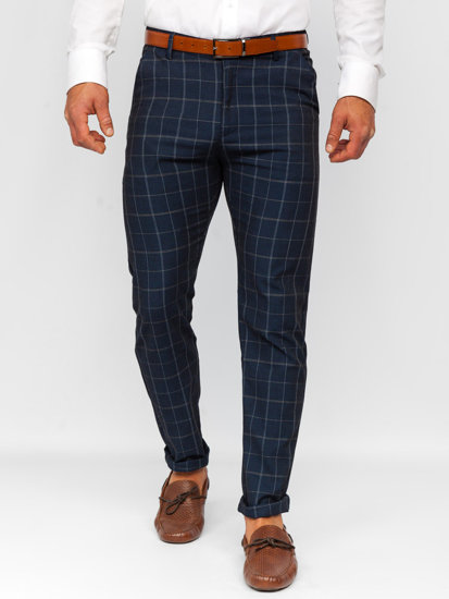 Pantalón chino de tela a cuadros azul oscuro Bolf KA9023