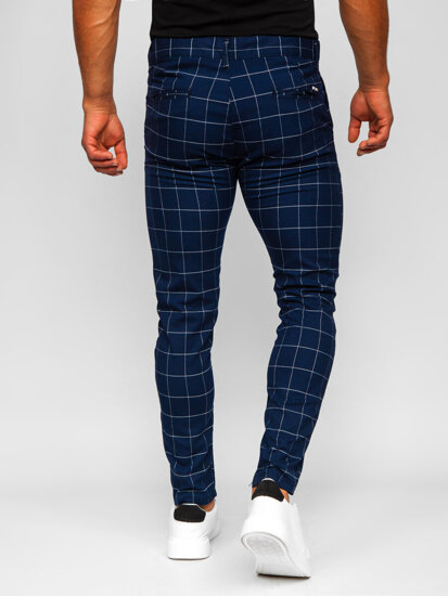 Pantalón chino de tela a cuadros para hombre azul oscuro Bolf 0040