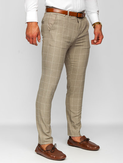 Pantalón chino de tela a cuadros para hombre beige Bolf 0040