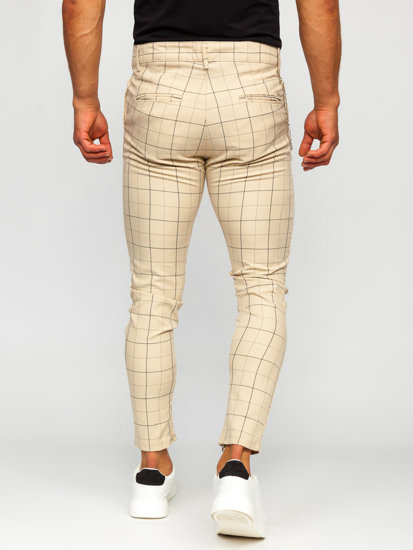 Pantalón chino de tela a cuadros para hombre beige Bolf 0060