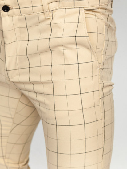 Pantalón chino de tela a cuadros para hombre beige Bolf 0060