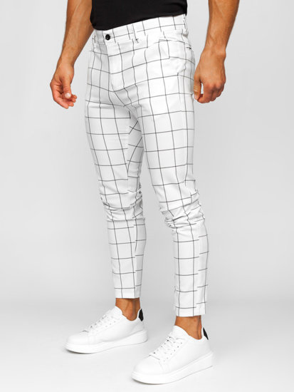 Pantalón chino de tela a cuadros para hombre blanco Bolf 0037