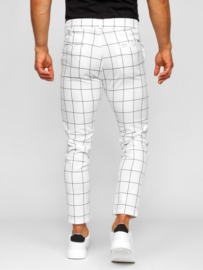 Pantalón chino de tela a cuadros para hombre blanco Bolf 0037