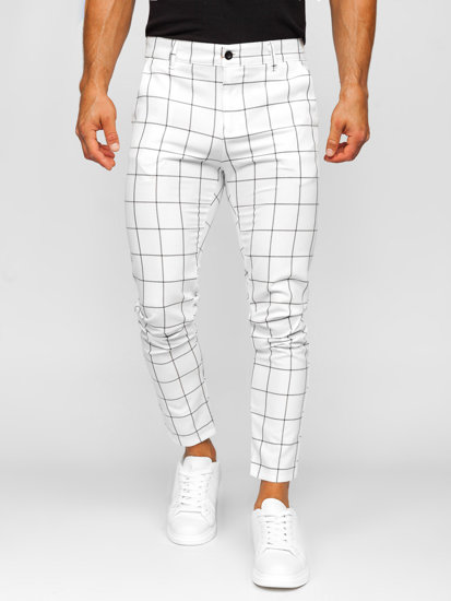 Pantalón chino de tela a cuadros para hombre blanco Bolf 0037