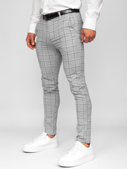 Pantalón chino de tela a cuadros para hombre gris Bolf 0044