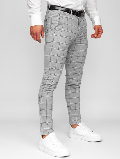 Pantalón chino de tela a cuadros para hombre gris Bolf 0044