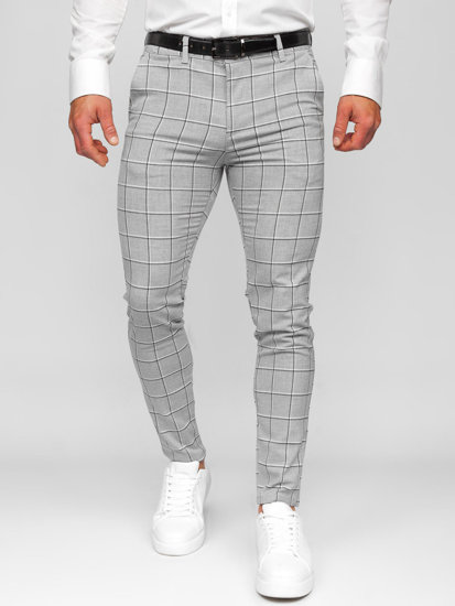 Pantalón chino de tela a cuadros para hombre gris Bolf 0044