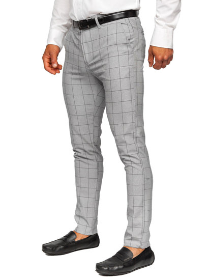 Pantalón chino de tela a cuadros para hombre gris Bolf 0051