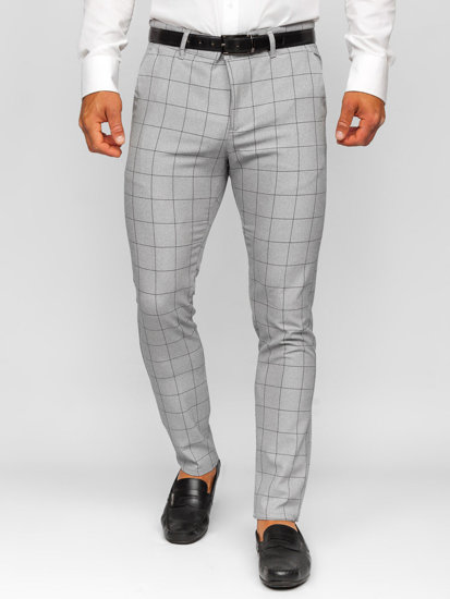 Pantalón chino de tela a cuadros para hombre gris Bolf 0051