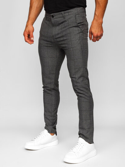 Pantalón chino de tela a cuadros para hombre gris oscuro Bolf 0032