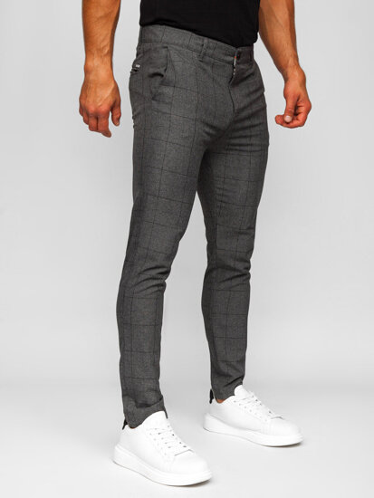 Pantalón chino de tela a cuadros para hombre gris oscuro Bolf 0032