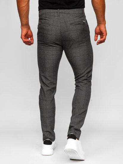 Pantalón chino de tela a cuadros para hombre gris oscuro Bolf 0032