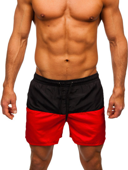 Pantalón corto de baño para hombre negro y rojo Bolf HM058