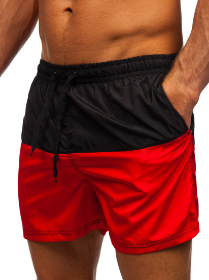 Pantalón corto de baño para hombre negro y rojo Bolf HM058