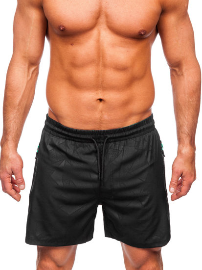 Pantalón corto de baño para hombre negro y verde Bolf 7713