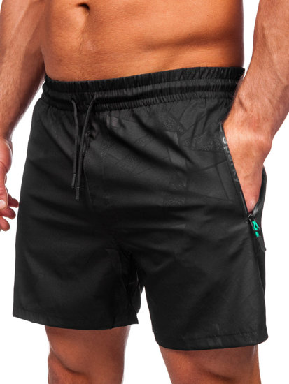 Pantalón corto de baño para hombre negro y verde Bolf 7713