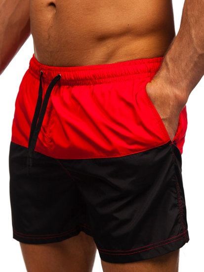 Pantalón corto de baño para hombre rojo y negro Bolf HM067