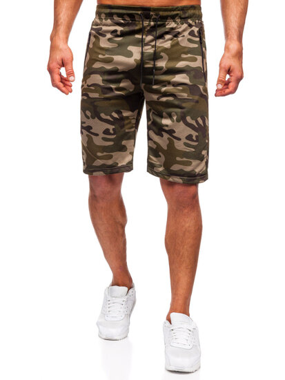 Pantalón corto de chándal camuflaje para hombre verde Bolf JX862