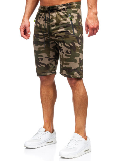 Pantalón corto de chándal camuflaje para hombre verde Bolf JX873