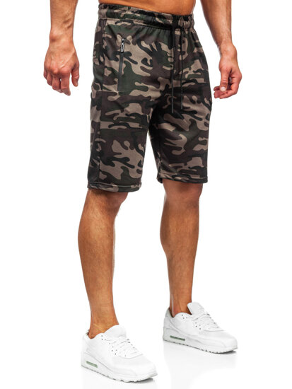 Pantalón corto de chándal camuflaje para hombre verde oscuro Bolf JX862