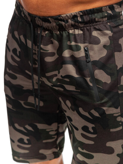 Pantalón corto de chándal camuflaje para hombre verde oscuro Bolf JX862