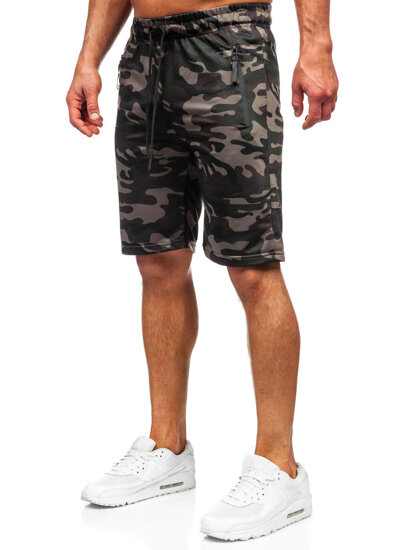 Pantalón corto de chándal camuflaje para hombre verde oscuro Bolf JX863