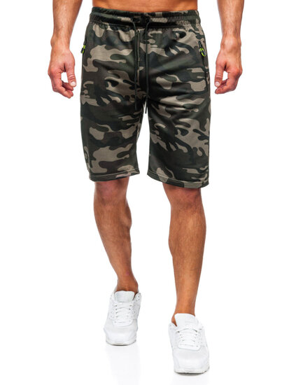 Pantalón corto de chándal camuflaje para hombre verde oscuro Bolf JX873