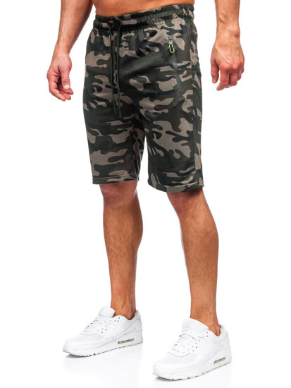 Pantalón corto de chándal camuflaje para hombre verde oscuro Bolf JX873