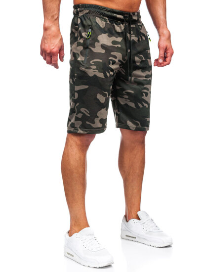 Pantalón corto de chándal camuflaje para hombre verde oscuro Bolf JX873