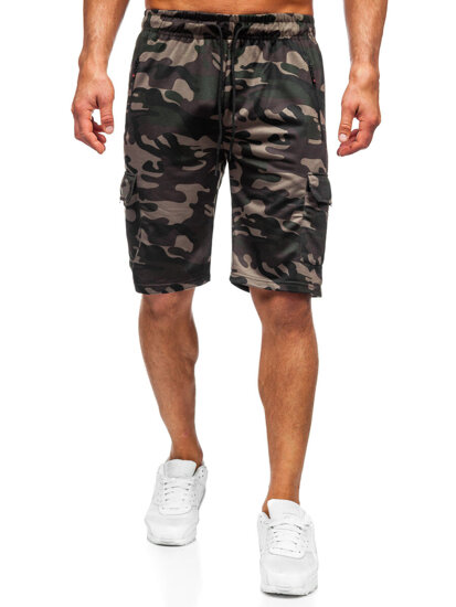 Pantalón corto de chándal cargo camuflaje para hombre verde oscuro Bolf JX875