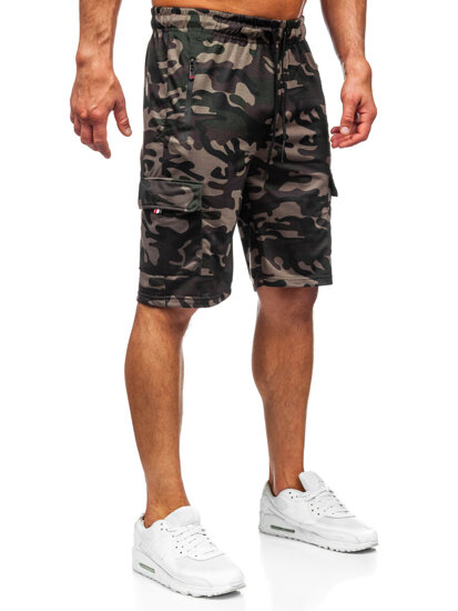 Pantalón corto de chándal cargo camuflaje para hombre verde oscuro Bolf JX875