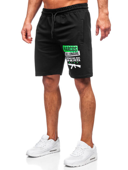 Pantalón corto de chándal para hombre negro y verde Bolf GS2524