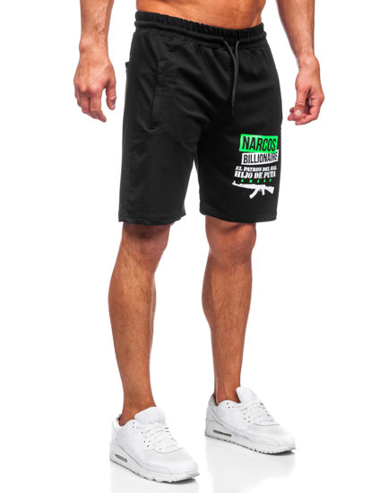 Pantalón corto de chándal para hombre negro y verde Bolf GS2524