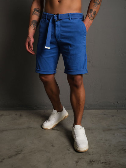 Pantalón corto de tela a rayas para hombre azul Bolf 0010