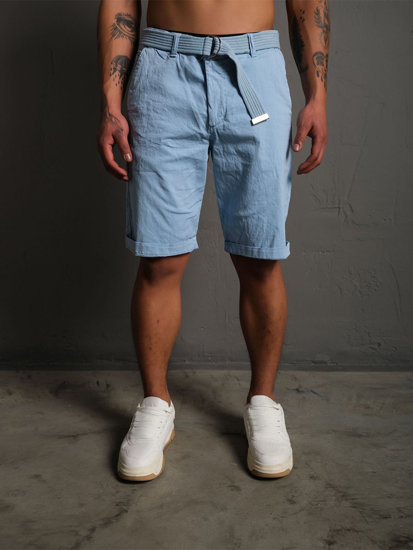 Pantalón corto de tela a rayas para hombre azul claro Bolf 0010