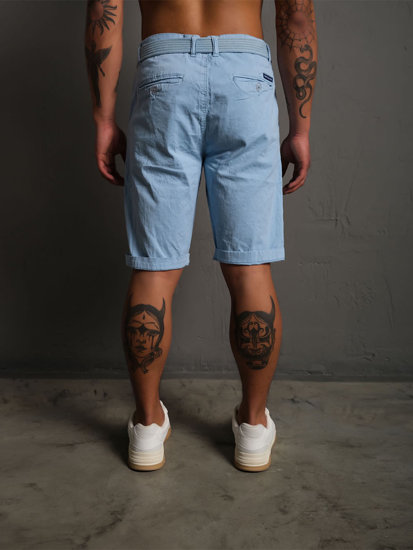 Pantalón corto de tela a rayas para hombre azul claro Bolf 0010