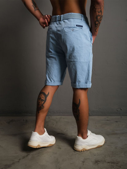 Pantalón corto de tela a rayas para hombre azul claro Bolf 0010