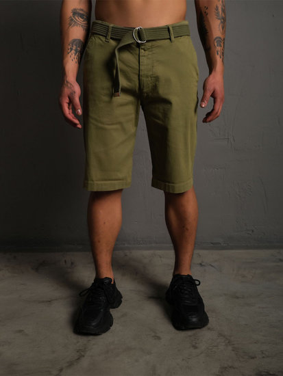 Pantalón corto de tela a rayas para hombre caqui Bolf 0010