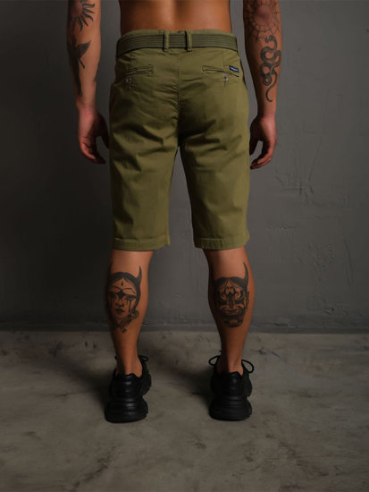 Pantalón corto de tela a rayas para hombre caqui Bolf 0010